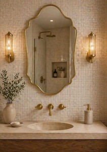 Luxury Scalloped Shield <b>Mirror</b>, Brass Frame Vanity Decor, Handmade, Custom Sizes Available - Product Image 3