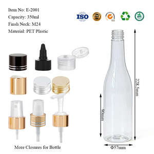 Bouteille de vin en plastique transparente de qualité alimentaire de 350 ml (12 oz) vide en gros avec bouchon en aluminium pour sauces, jus, bière, sodas et autres boissons - Product Image 2