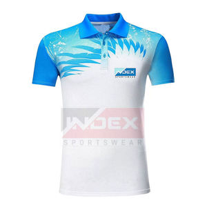 INDEX Men's Short Sleeve <b>Polo</b> Shirt Blue <b>White</b> Print Sporty Quick Dry Knitted Fabric Regular Fit Button Design - Product Image 1