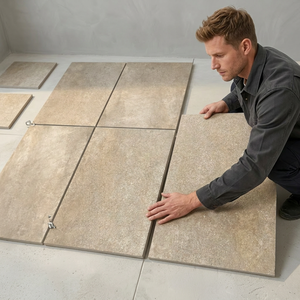 Baldosas de Porcelana Vitrificada para Exteriores, 20 mm de Grosor, 600x600 mm, Resistentes, Esmaltadas, Modernas, para Baño, Color Beige Piedra de Avellana - Product Image 1