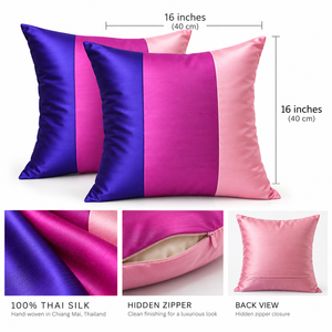 100% Handwoven Thai Silk Cushion Cover 16x16 Inch Custom Luxury <b>Pillow</b> Cover Wholesale Manufacturer Thailand - Product Image 4