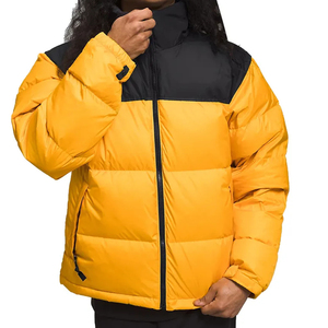 Men's <b>Yellow</b> Black Color Blocking <b>Puffer</b> <b>Jacket</b> Stand Collar Zipper Closure Windproof Winter Casual Wear Regular Fit - Product Image 2