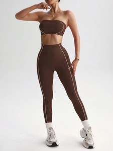 Custom 2 in 1 Custom Stripes Printed <b>Layered</b> Halter Bra Bikini <b>Top</b> Contrasting Colors Gym Fitness Workout Women Activewear - Product Image 2