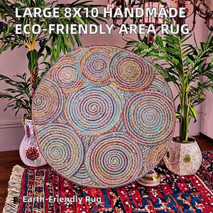 Area Rug 4X4 Bedroom Large Handmade Jute Cotton Denim Non-Slip Eco-Friendly Custom Braided <b>Cushioned</b> Flat <b>Pile</b> Classic Modern - Product Image 2