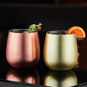 Juego de Copas de Vino sin Tallo, de Acero Inoxidable, para Cócteles, en Forma de Huevo, de Metal, en Color Cobre, Dorado, Plateado y Negro, para Bar - Product Image 1