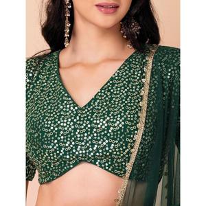 Fabuleux vert foncé paillettes Georgette robe de soirée Lehenga Choli pour tenue de soirée - Product Image 3