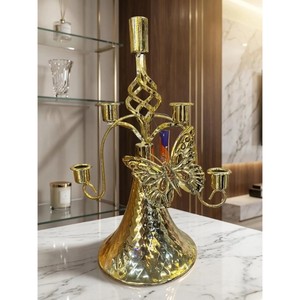 Candélabre en laiton doré avec motif papillon, porte-bougie à 4 branches, décoration d'intérieur, support à bougie en métal durable - Product Image 2