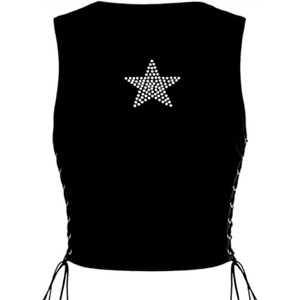 Custom Wholesale Women <b>Rhinestone</b> Star <b>Crop</b> <b>Top</b> Laceup Side Sleeveless Vest Summer Casual Sexy Grunge Gothic Streetwear <b>Tops</b> Fit - Product Image 2
