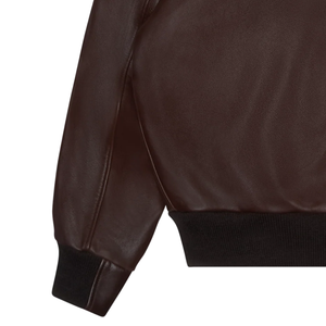 <b>Men</b>’s Dark Brown Genuine Leather Bomber <b>Jacket</b> Tan <b>Shearling</b> Collar Flap Pockets Premium Casual Winter Outerwear - Product Image 6