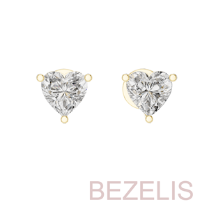 Pendientes de Diamantes con Corte Corazón en Oro Amarillo, Engaste de 3 Puntas, Par para Mujer, Joyería Fina, Venta al Por Mayor - Product Image 4