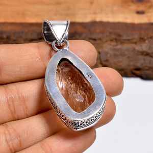Golden Rutile <b>Quartz</b> Gemstone Pendant Handmade 925 Sterling Silver Bohemian Style Jewelry Gift For Women - Product Image 2