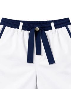 Customized Men White Sleeveless Tank Top And Shorts <b>Set</b> Casual Summer Cotton Outfit Navy Blue Trim Drawstring Two Piece <b>Set</b> - Product Image 6