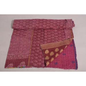 Floral Kantha <b>Quilt</b> Boho Cotton <b>Throw</b> Handmade Vintage Indian Reversible Blanket Bedspread Bedroom Decor - Product Image 5