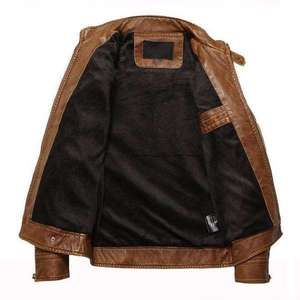 Veste de motard en cuir véritable pour homme, couleur café foncé, style moto tendance - Product Image 3