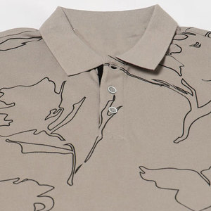 Men's Gray Floral Print Short Sleeve Polo Shirt Cotton Casual Style Breathable Regular Fit <b>Low</b> MOQ Men's Polo Shirts - Product Image 5