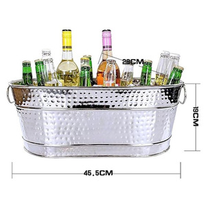 Elegante Bañera Ovalada de Acero Inoxidable con Diseño Martillado y Asas Laterales de Alambre Metálico para Bebidas, Ideal para Fiestas, Vino y Cerveza en Bodas - Product Image 3