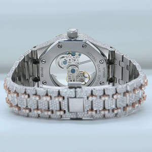 Montre de luxe pour homme, entièrement sertie de diamants VVS cultivés, cadran squelette, bicolore, automatique, style Hip Hop - Product Image 4