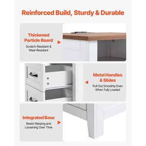 Comodino in Stile Rustico con Stazione di Ricarica, 2 Cassetti e Ripiano Aperto, Tavolino d'Appoggio Rustico, Mobile Contenitore per Camera da Letto e Soggiorno - Product Image 6