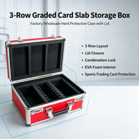 Boîte de rangement en aluminium pour cartes gradées, vente en gros d'usine, 3 rangées, fermeture à bouton, étui de protection pour cartes de sport et cartes à collectionner