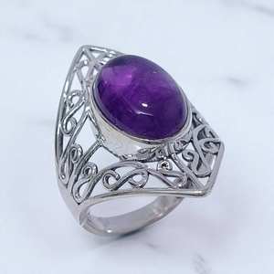 Anillos hechos a mano de plata de ley 925 con amatista natural y piedra lunar arcoíris, precio al por mayor, joyería fina de plata. - Product Image 3