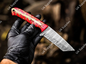 มีดล่าสัตว์ใบตายเหล็กดามัสกัสแบบดรอปพอยต์ ด้ามจับรูปทรงลูกสน ตีขึ้นรูปด้วยมือ อุปกรณ์ EDC สำหรับใช้งานกลางแจ้งอเนกประสงค์ - Product Image 2