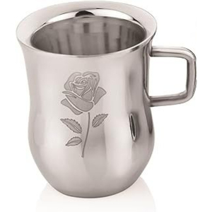 <b>Bulk</b> Double Wall Stainless Steel Coffee Mug Tea Cup With Handle Laser Rose Design Mirror Polish Tableware For Home Wholesale - Product Image 1