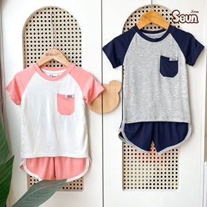 Kids' Clothing Set Korean Style Gender Neutral Raglan Cotton Pocket Summer Set High Quality Vietnam Garment All-Day Comfort - Product Image 6