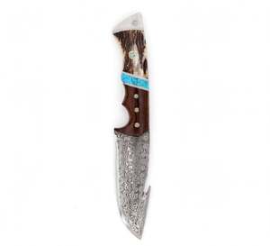 Outil artisanal en acier de Damas fait main, manche en turquoise et bois de cerf, pièce de présentation exécutive - Product Image 2