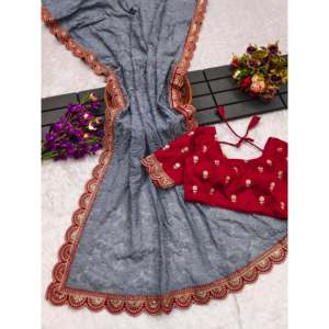 Women's Beautiful Embroidery <b>Sequins</b> Saree for Party Wear - Product Image 1