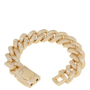Luxury gold and <b>silver</b> textured Cuban link bracelet with heart and round stone detailing <b>for</b> <b>men</b> hip hop jewelry - Product Image 2