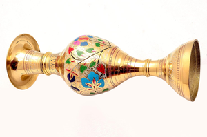 Vase à fleurs en laiton de qualité supérieure, artisanal, Meenakari, pièce décorative traditionnelle pour l'arrangement floral et la décoration intérieure - Product Image 5