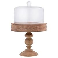 Support à gâteau rond en bois traditionnel de haute qualité avec couvercle en verre, compatible lave-vaisselle, pour une mise en place classique de la table à manger, rangement pour boulangerie