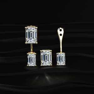 Emerald Cut Moissanite Ear <b>Earrings</b> 6 TCW Colorless VVS Solitaire Convertible Studs 14K Gold Screw <b>Back</b> Handmade Jewelry - Product Image 5