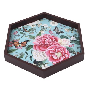 Bandeja de Servir Hexagonal Resistente, Plato Decorativo de Madera con Estampado Floral de Mariposas y Peonías para Pedidos al por Mayor - Product Image 2
