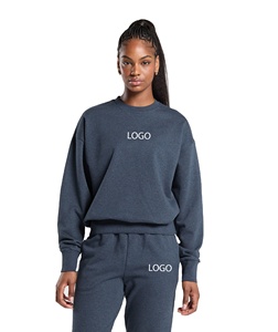 <b>Women's</b> Oversized Crewneck <b>Sweatshirt</b> 100% Cotton 350GSM Heavyweight Pullover <b>Long</b> Sleeve Solid Casual Streetwear Fashion Top - Product Image 1