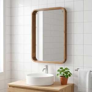 Luxury <b>Rectangular</b> Wooden Wall <b>Mirror</b> Curved Corner Deep Frame Bathroom Vanity <b>Mirror</b> For Home Hotel Apartment Decorative Frames - Product Image 5
