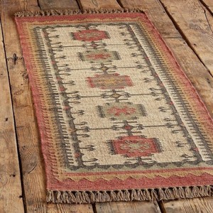 Handmade Kilim Area Rug Rectangle Geometric Pattern Wool Acrylic Flat Pile Jute Backing Hallway Home Decor - Product Image 1