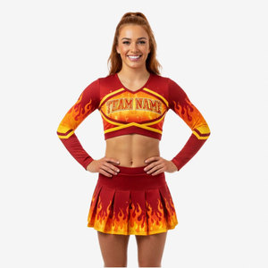 Uniformes de cheerleading personnalisés OEM imprimés avec des perles et des strass, tissu en spandex et polyester, séchage rapide, respirant - Product Image 5