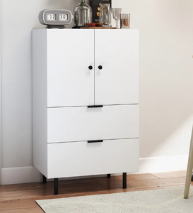 Wholesale Modern <b>Tall</b> White Storage <b>Cabinet</b> with Double Doors and Two Drawers Minimalist Floor Standing Organizer for Living - Product Image 1