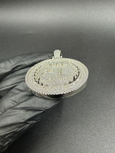 Pendentif en argent 925 avec diamants de laboratoire taille brillant ronde, style hip-hop, certifié - Product Image 6