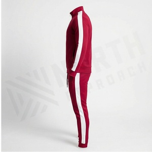 <b>Men's</b> Red <b>Tracksuit</b> Full Zip Stand Collar Solid Color Casual Sportswear Side Pockets High Quality Lightweight Winter Wear - Product Image 3