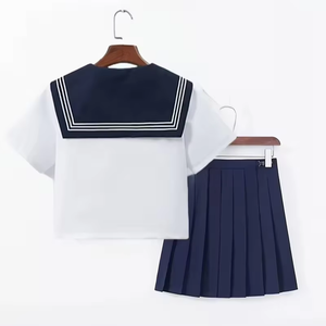 Japanese Style JK Suit Uniform Red Tie White 3 Books 20 Neck Basic Model Sailor Suit Unisex 100% Cotton Short Sleeve Set - Product Image 2