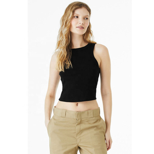 Women Knitted 100% Cotton Eco-Friendly Solid Color Halter Neck Crop Tank <b>Top</b> Casual Hip Hop Style Green - Product Image 2