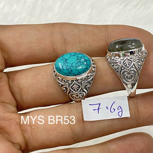 แหวนเงินแท้ 925 ประดับพลอยเทอร์ควอยซ์ เครื่องประดับคุณภาพสูง ทำด้วยมือ ราคาขายส่ง - Product Image 1