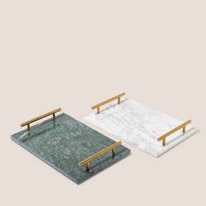 Bandeja de Servir de Mármol Verde de Lujo, Diseño Artesanal, Asa de Metal Dorado, Vajilla Premium para Comedor y Bar, Precio al por Mayor - Product Image 3