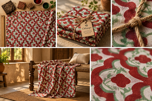 Handmade Block Printed Cotton Fabric Eco-friendly Lightweight 90 GSM Fashion Accessories <b>Bags</b> Purses <b>Totes</b> Set Wholesale Girls - Product Image 6