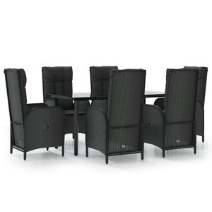 Set da pranzo da 7 pezzi in Poly Rattan nero con cuscini Set da giardino - Product Image 2