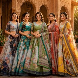 Lehenga Choli de Seda Floral Completamente Cosido, Blusa Sin Coser, Dupatta, Precio al por Mayor para Fiestas, Royal Export - Product Image 1