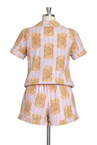 Conjunto de pijama con estampado de tigre a rayas rosas para mujer, camisa de manga corta y pantalones cortos, conjunto de ropa de dormir informal, traje informal - Product Image 6