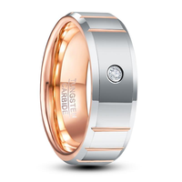 Poya 8mm Hochwertiger Weißer CZ-Stein Inlay Roségold Wolframring mit Abgeschrägten Kanten für Herren Ehering Komfortabler Sitz